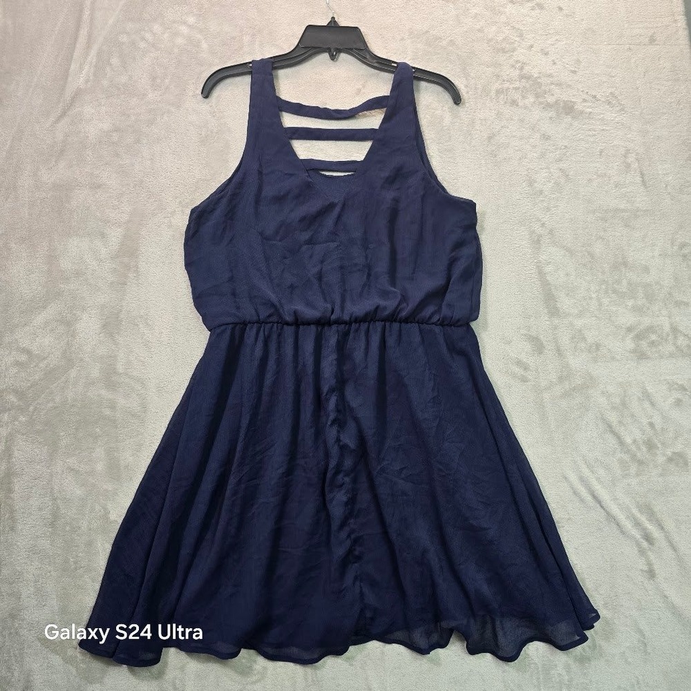 Xhilaration Navy Blue Sleeveless Cage Back Elastic Waist Chiffon Dress XXL